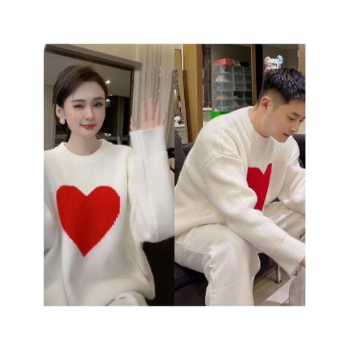 潮牌情侶裝愛心白色毛衣女秋冬季新款流行小眾慵懶風套頭針織上衣