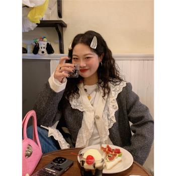 金大支蕾絲拼接小香風毛呢羽絨服女2024新款秋冬季設計感小眾外套