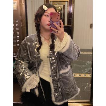 金大支水貂拼接亮片絲絨羽絨服女冬季2024新款設計感洋氣別致外套