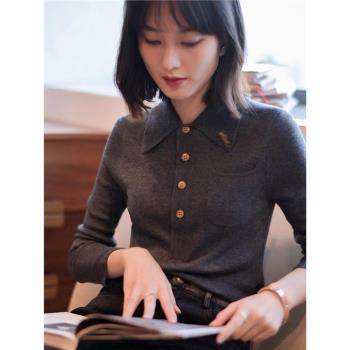 白領哥弟新2025新款女裝秋冬翻領羊毛針織衫長袖POLO領打底衫毛衣