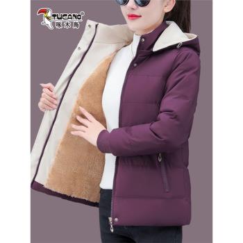 啄木鳥加絨加厚女裝棉服2025冬季新款顯瘦時尚媽媽保暖防寒棉襖潮