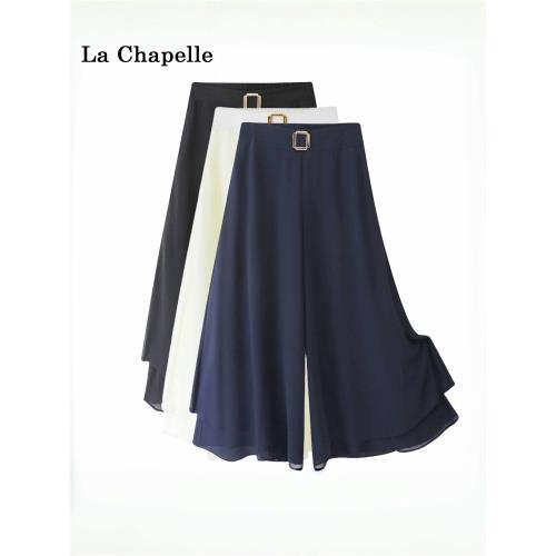 拉夏貝爾雪紡七分闊腿裙褲女2025秋季新款遮肉顯瘦小個子薄款褲裙