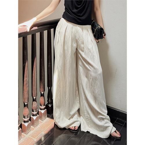 大梨Studio亞麻混紡闊腿褲輕薄垂感休閑寬松透氣拖地褲高個子女夏