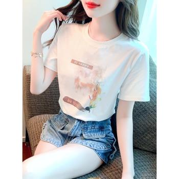 冰絲純棉辣妹上衣短袖t恤夏季2025年新款女裝正肩設計感小眾白色