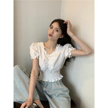 夏季2025年新款薄款短袖t恤辣妹上衣短款女裝設計感小眾正肩白色