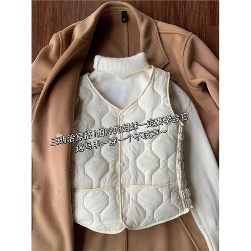 韓系棉服馬甲外套女士秋冬韓系穿搭加絨加厚無袖內搭背心馬夾上衣