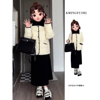 高階感白色棉服女秋冬季2025新款加絨加厚棉衣小個子短款夾棉外套