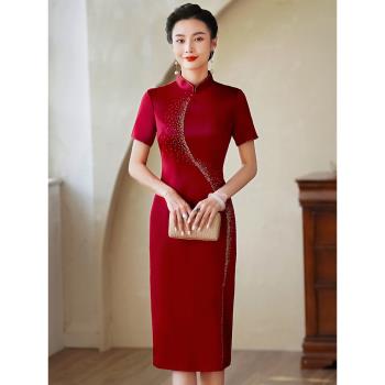 婚宴媽媽喜婆婆旗袍燙鉆高階禮服