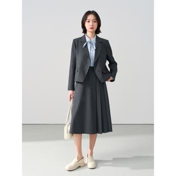 伯德小姐灰色西裝外套女秋冬職業面試正裝小個子穿搭短款西服套裝