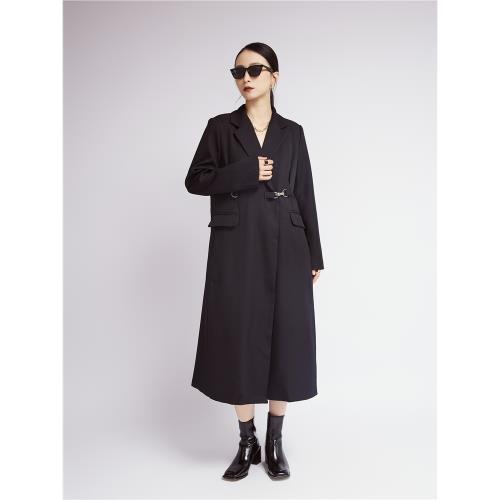 2025年秋冬季新款高級設計感小眾金屬扣收腰中長款西裝風衣外套女