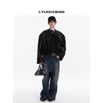 LYUOCHENG 秋冬寬松廓形休閑短版皮衣外套