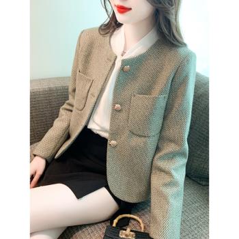 粗花呢小香風毛呢短外套早春秋冬季2025新款女士名媛氣質法式上衣
