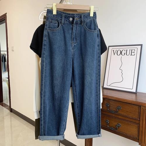 145矮個子高腰闊腿九分牛仔褲女春秋150小個子顯瘦窄版八分直筒褲