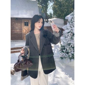 羽絨內膽西裝毛呢外套女小個子2024新款冬季高階感加厚呢子大衣