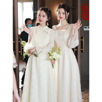 伴娘服2025新款秋冬季加厚保暖姐妹團晚禮服裙女長袖宴會高階小眾