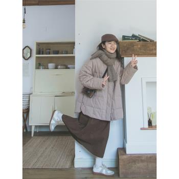 治癒系少女小眾圍巾90白鴨絨中長款日式羽絨服保暖國風寬松外套冬