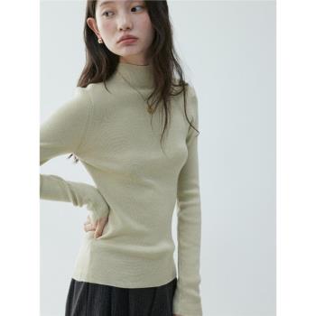 「芥末派VOOE」粉色軟糯半高領打底針織衫女秋冬新款長袖內搭上衣
