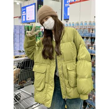 綠色羽絨服女2025冬季新款韓系學院風減齡小個子輕薄90白鴨絨外套
