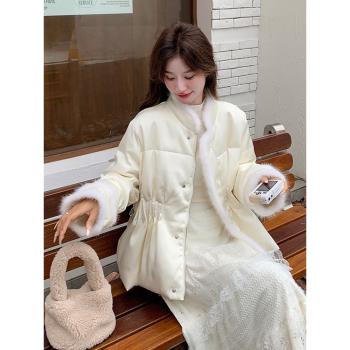 超好看新中式國風水貂毛拼接羽絨服女士冬季2025新款小香風短外套