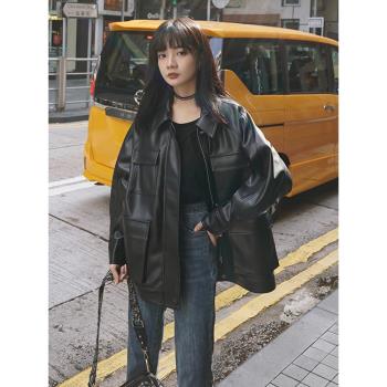 今年流行米白色皮衣外套女春秋2024新款爆款小個子高階感pu夾克衫