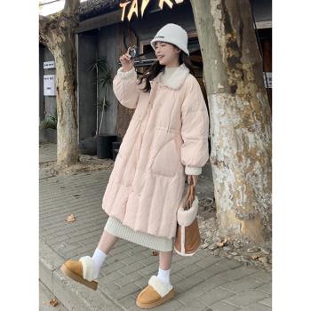 超好看甜美粉色羽絨服女小個子冬季加厚中長款白鴨絨外套學生爆款