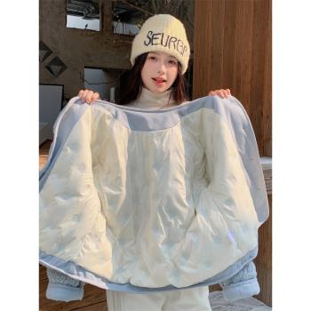 藍色羊羔毛羽絨服女冬季2025新款小香風外套加厚爆款小個子流行