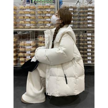 米白色連帽羽絨服女冬季2025新款學院風經典百搭森系麵包服加厚