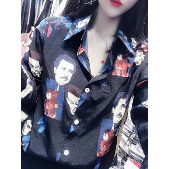 歐洲站2023新款長袖上衣女時尚百搭襯衫設計感復古港味襯衣ins潮