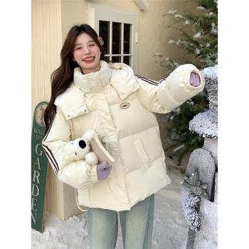 韓系連帽羽絨服女冬季2024新款學院風簡約設計今年流行爆款麵包服