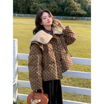 羊羔毛大翻領波點羽絨服女冬季2025新款超好看甜美爆款加厚小個子