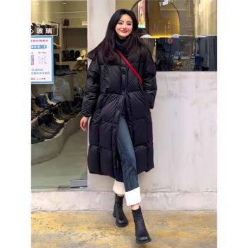 韓版立領白鴨絨羽絨服女冬季新款中長款過膝寬松加厚保暖麵包服潮