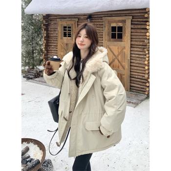牛角扣羊羔毛工裝連帽派克服棉服外套女冬季2025新款爆款棉衣棉襖