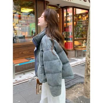 藍色設計感牛仔羽絨服女冬季2024新款肯豆風保暖厚實90白鴨絨外套