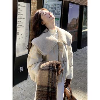 羊羔毛娃娃領燙鉆羽絨服女冬季2025新款絕美小個子短款獨特設計感