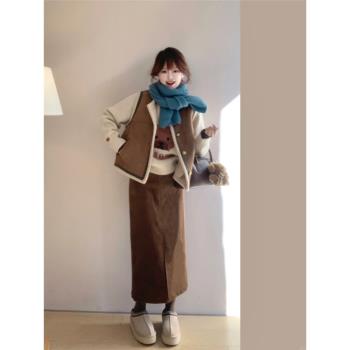 美拉德復古麂皮絨羊羔毛馬甲女秋冬韓版設計感加絨坎肩短款背心潮