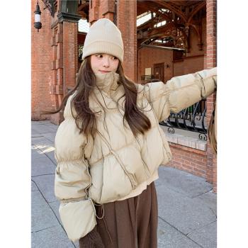 超好看炸街羽絨服女冬2024新款設計感肯豆風短款立領加厚保暖外套