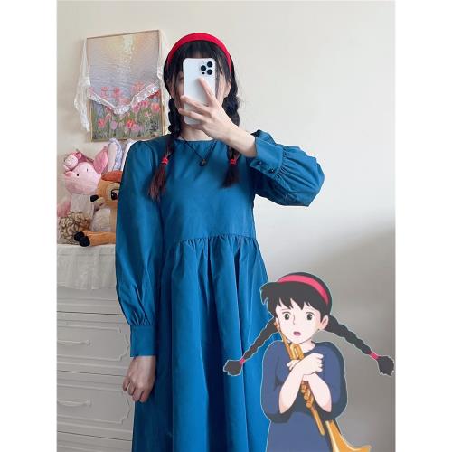 蜜x蜜 跟著宮崎駿學穿搭之天空之城女主角希達cosplay藍色連衣裙