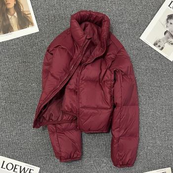酒紅色短款羽絨服女冬季新款高階感90白鴨絨小個子保暖麵包服外套