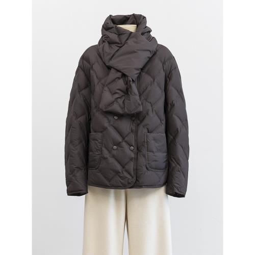 商場同款圓領寬松圍脖輕薄羽絨服女2024秋冬新款菱格休閑保暖外套