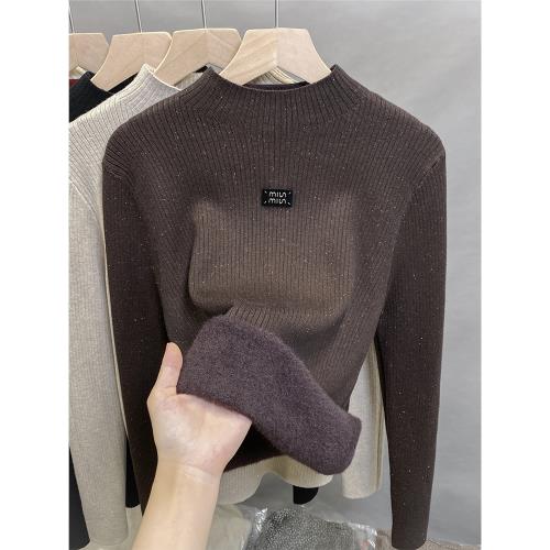 亮絲一體絨半高領毛衣女加絨厚打底衫2025秋冬新款針織衫內搭上衣