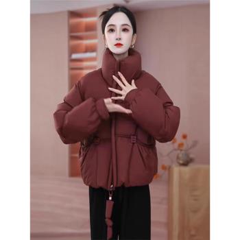 立領短款羽絨服女2024冬季新款小個子時尚洋氣寬松顯瘦白鴨絨外套