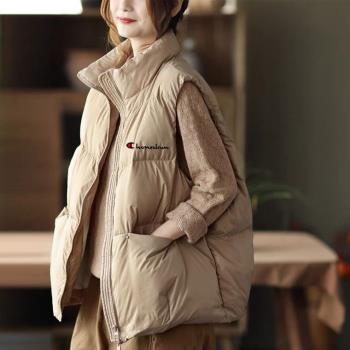 冠軍彩虹洋氣短款羽絨馬夾背心女冬2023新款白鴨絨羽絨服馬甲外套