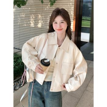 今年流行高階感白色皮衣外套女2025春秋新款時尚潮流休閑機車夾克