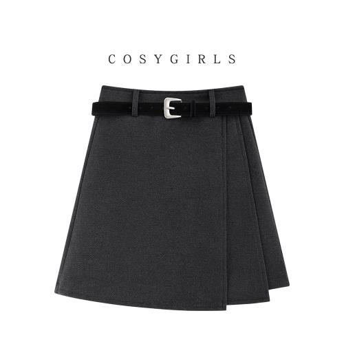 不規則半身裙女灰色西裝短裙冬季新款a字顯瘦氣質高腰毛呢包臀裙