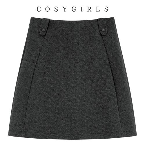 簡約復古毛呢半身裙女冬季新款時尚高腰a字包臀裙子顯瘦灰色短裙