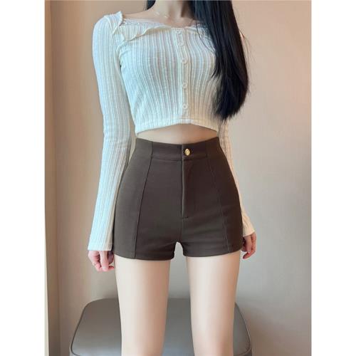 毛呢高腰包臀短褲女2025秋冬新款辣妹緊身靴褲打底褲外穿休閑褲子