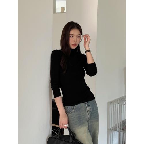 Halo Luu黑色高領針織打底衫女秋冬新款上衣修身顯瘦羊毛內搭毛衣
