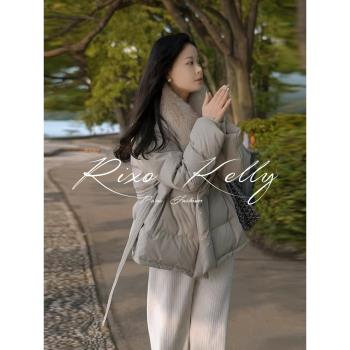 RIXO STREET法式冬季拼接狐貍毛氣質顯瘦收腰顯瘦加厚羽絨服外套