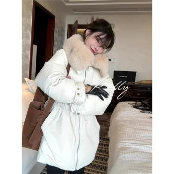 RIXO STREET法式高階感大毛領羽絨服女冬新款輕奢風收腰保暖外套
