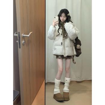 小個子90白鴨絨牛角扣立領短款羽絨服女冬季寬松顯瘦加厚棉服外套